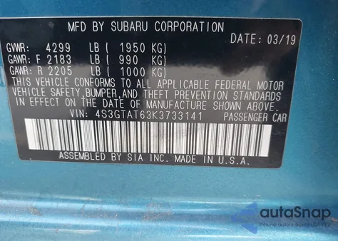 2019 Subaru Impreza 2.0I Limited из США, поврежденный, VIN 4S3GTAT63K3733141